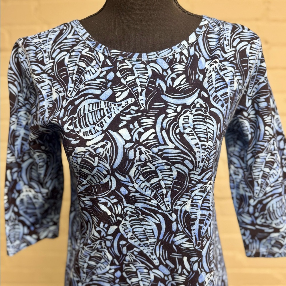 Tyler Boe Black and Blue Conch Shell Print Dress or Tunic, Size S